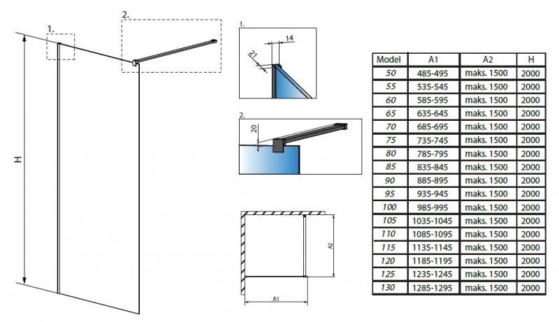 Radaway Modo New Black Frame II kabina typu Walk-In 90 cm profil czarny przeźroczyste Easy Clean 389094-54-56