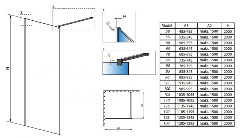 Radaway Modo New Black Frame II kabina typu Walk-In 75 cm profil czarny przeźroczyste Easy Clean 389075-54-56