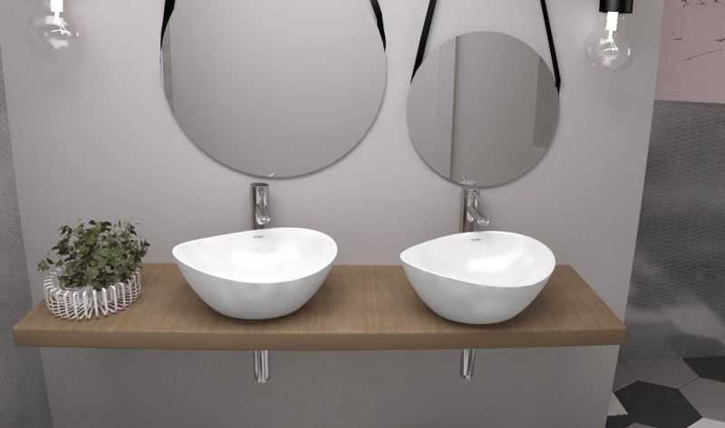 Sanitti Tre umywalka stawiana na blat 47x38 lany marmur biały połysk TRE-47-BP