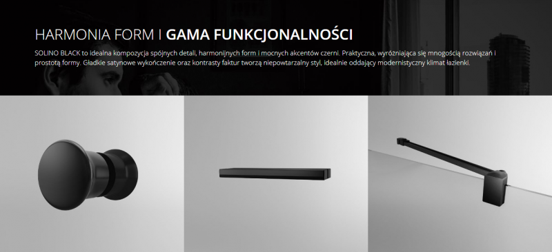 Sanswiss Solino Black Line drzwi wahadłowe dwuczęściowe 80 cm do wnęki lub ścianki czarny mat przeźroczyste SOL208000607