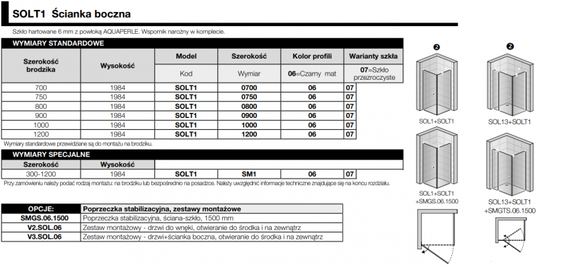 Sanswiss Solino Black Line ścianka boczna 75 cm czarny mat przeźroczyste SOLT107500607