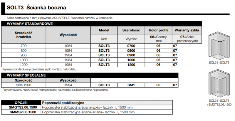 Sanswiss Solino Black Line ścianka boczna 100 cm czarny mat przeźroczyste SOLT310000607