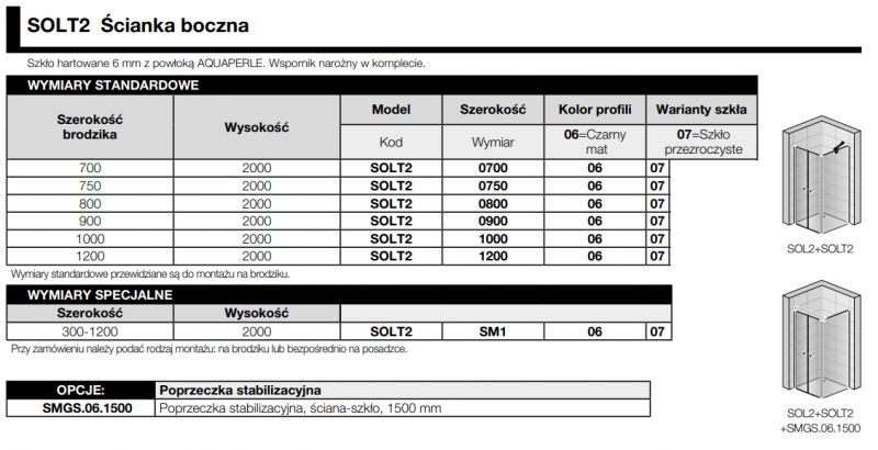 Sanswiss Solino Black Line ścianka boczna 70 cm czarny mat przeźroczyste SOLT207000607