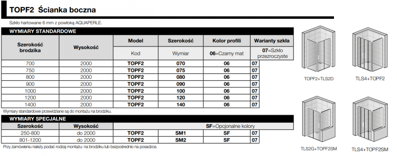 Sanswiss Top Line Black Line ścianka boczna 140 cm czarny mat przeźroczyste TOPF21400607