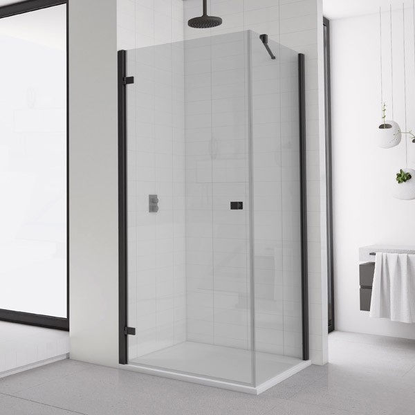 Sanswiss Annea Black Line drzwi otwierane jednoczęściowe PRAWE 100 cm do wnęki lub ścianki czarny mat powłoka Aquaperle AN1CD10000607