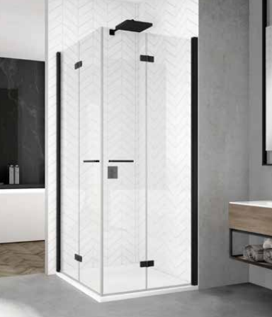 Sanswiss Solino Black Line drzwi składane dwuczęściowe LEWE 75 cm do wnęki lub ścianki czarny mat przeźroczyste SOLF1G07500607