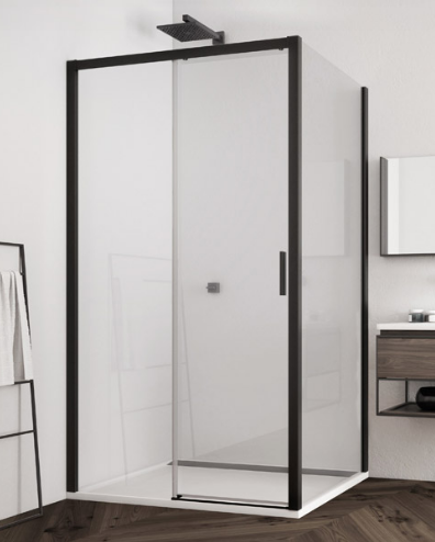 Sanswiss Top Line Black Line drzwi przesuwne jednoczęściowe LEWE 160 cm do wnęki lub ścianki czarny mat przeźroczyste TLS2G1600607