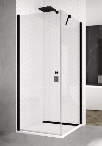 Sanswiss Solino Black Line kabina prostokątna 70x90 drzwi 70 cm i ścianka 90 cm czarny mat przeźroczyste SOL107000607+SOLT109000607