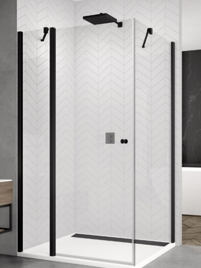 Sanswiss Solino Black Line kabina kwadratowa 100x100 drzwi 100 cm i ścianka 100 cm czarny mat przeźroczyste SOL1310000607+SOLT110000607