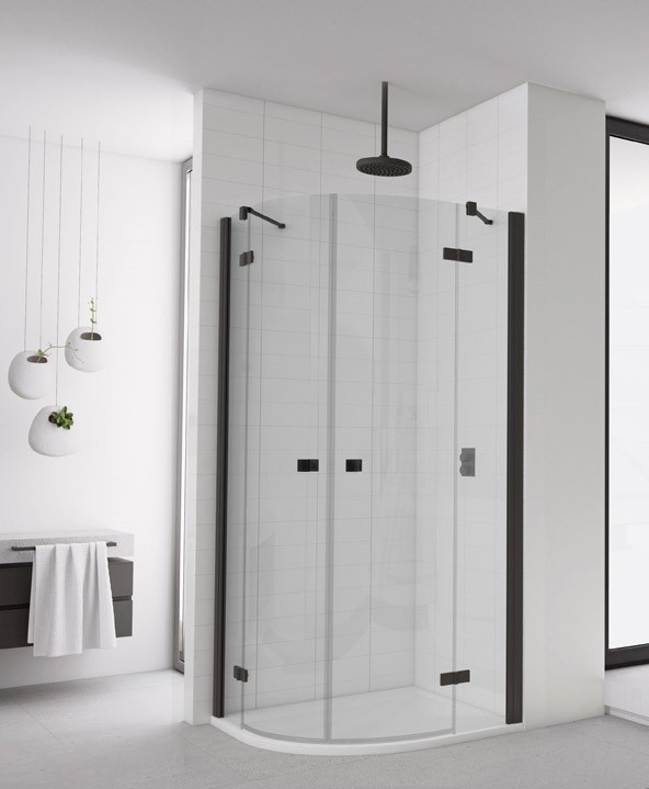SanSwiss Annea Black Line kabina półokrągła 90x90 r.550 drzwi otwierane czarny mat przeźroczyste ANR5509000607