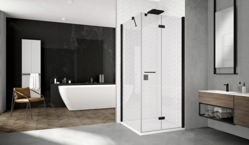 Sanswiss Solino Black Line drzwi składane dwuczęściowe PRAWE 70 cm do wnęki lub ścianki czarny mat przeźroczyste SOLF1D07000607