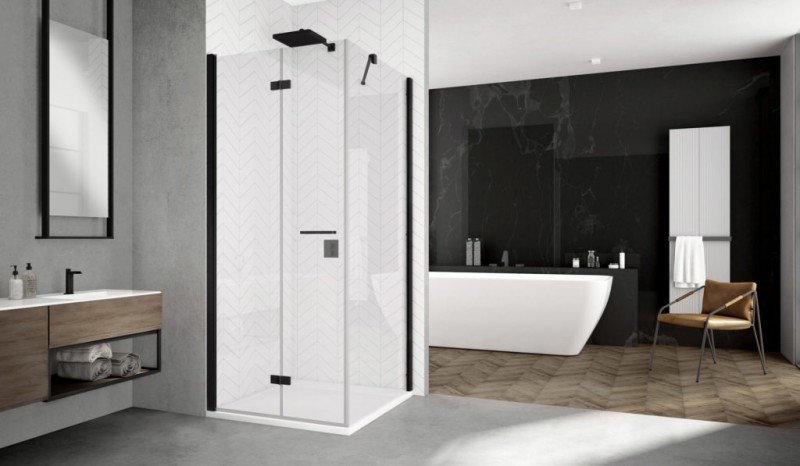 Sanswiss Solino Black Line drzwi składane dwuczęściowe LEWE 70 cm do wnęki lub ścianki czarny mat przeźroczyste SOLF1G07000607