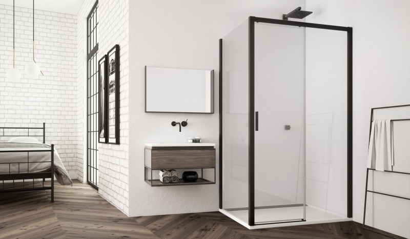 Sanswiss Top Line Black Line drzwi przesuwne jednoczęściowe PRAWE 160 cm do wnęki lub ścianki czarny mat przeźroczyste TLS2D1600607