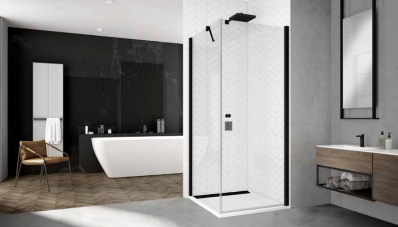 Sanswiss Solino Black Line drzwi otwierane jednoczęściowe 70 cm do wnęki lub ścianki czarny mat przeźroczyste SOL107000607