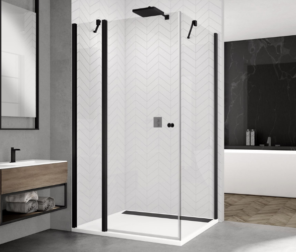 Sanswiss Solino Black Line kabina kwadratowa 120x120 drzwi 120 cm i ścianka 120 cm czarny mat przeźroczyste SOL1312000607+SOLT112000607
