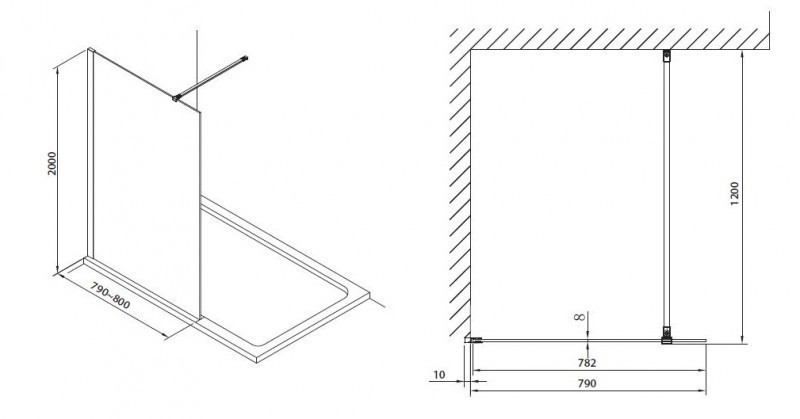 Omnires Marina kabina typu Walk-In ze ścianką boczną 120 cm L/P czarny połysk przeźroczyste Easy Clean MA1230BLTR