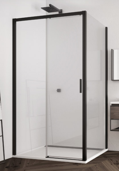 Sanswiss Top Line Black Line kabina prostokątna 160x75 drzwi LEWE 160 cm i ścianka 75 cm czarny mat przeźroczyste TLS2G1600607+TOPF20750607