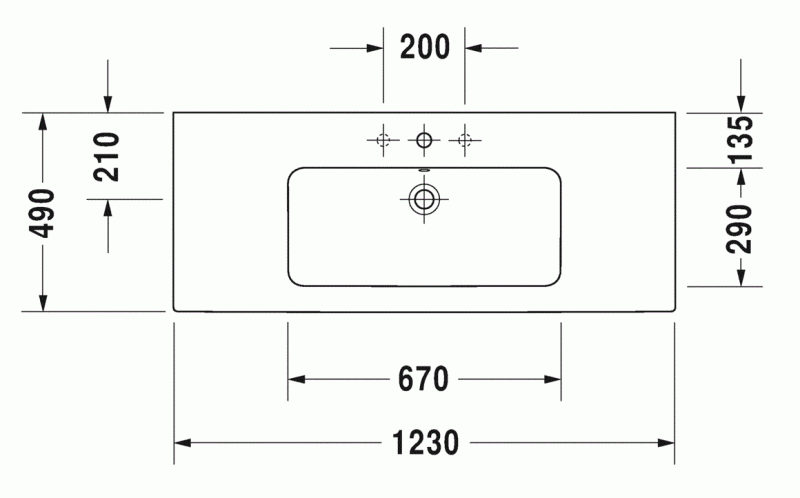 Duravit Me by Starck umywalka meblowa z przelewem, z jednym otworem pod baterię 123 cm 123x49 biały jedwabny mat 2336123200