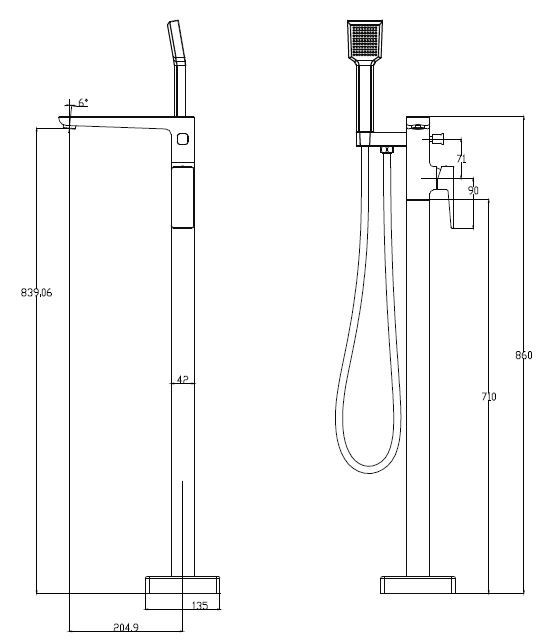 Omnires Parma bateria wannowa wolnostojąca kompletna czarny mat PM7433BL