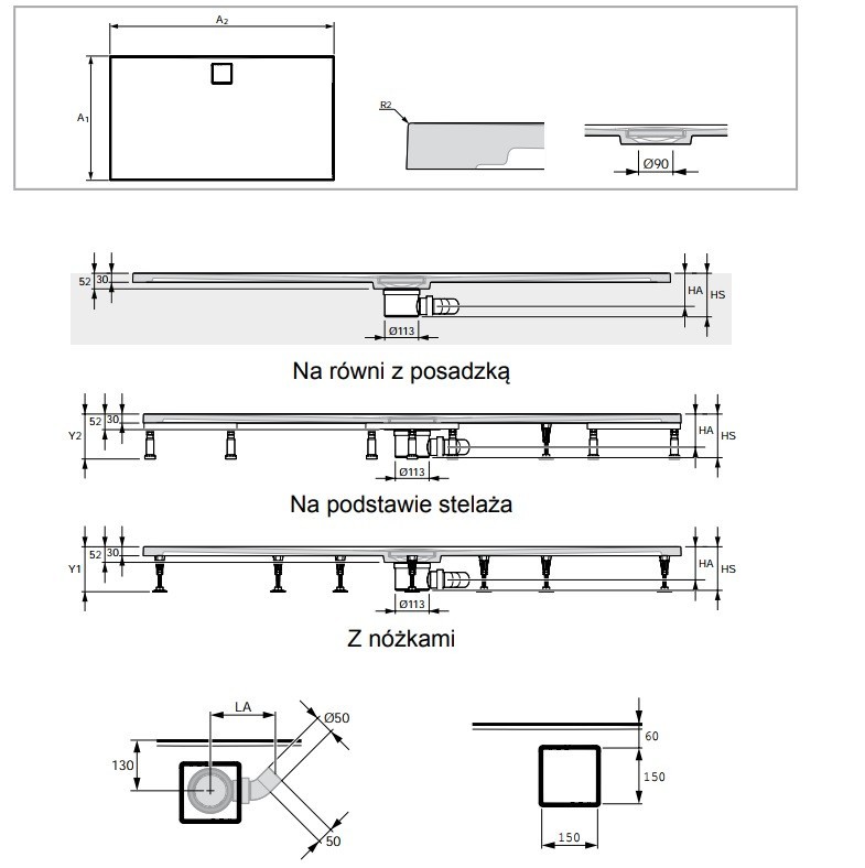 Huppe EasyFlat brodzik kwadratowy 90x90 konglomerat bezowy matowy EF0101037