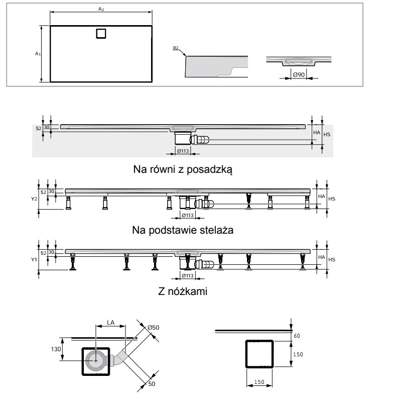 Huppe EasyFlat brodzik kwadratowy 90x90 konglomerat biały połysk EF0101055