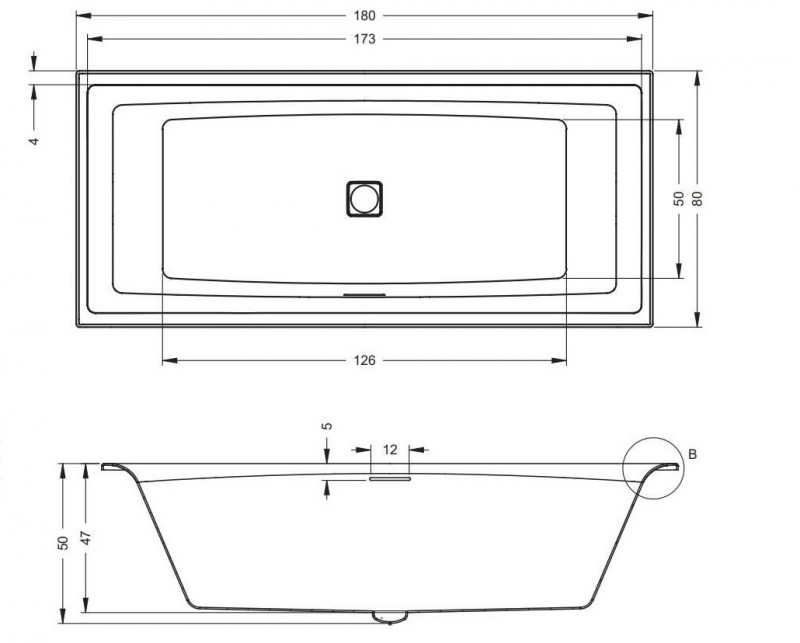 Riho Still Square LED wanna prostokątna 180x80 z oświetleniem LED, zagłówkami i syfonem akryl BR0100500K00132