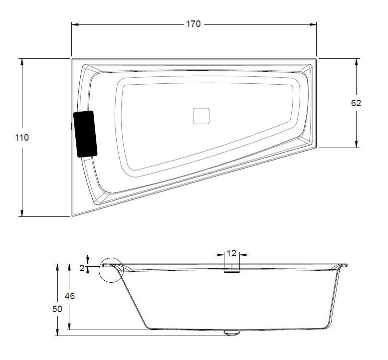 Riho Still Smart LED wanna asymetryczna prawa 170x110 z oświetleniem LED, zagłówkiem i syfonem akryl BR0300500K00130