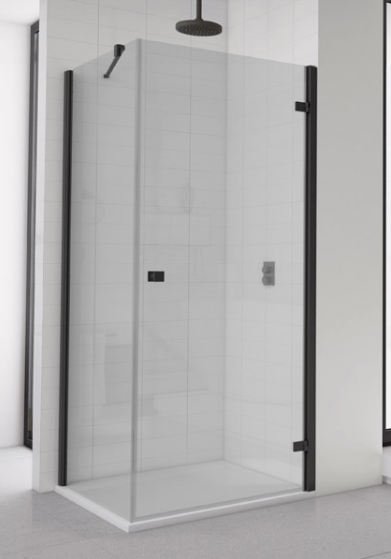 Sanswiss Annea Black Line kabina kwadratowa 100x100 drzwi PRAWE 100 cm i ścianka 100 cm czarny mat powłoka Aquaperle AN1CD10000607+ANT10000607