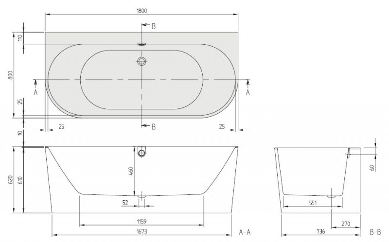 Villeroy&Boch Oberon wanna wolnostojąca przyścienna 180x80 z syfonem Quaryl biały weiss alpin UBQ180OBR9CD00V01