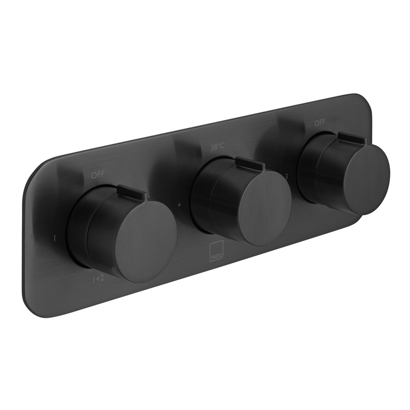 Vado Tablet bateria termostatyczna podtynkowa 3-drożna czarny szczotkowany IND-T128/3-H-ALT-BLK