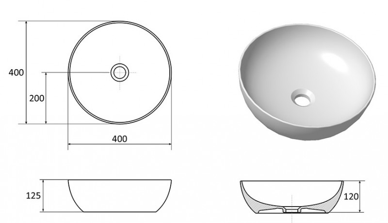 Ravak Uni B 400 umywalka stawiana na blat 40x40 cm XJX01140003