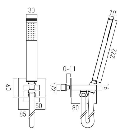 Vado Zoo Individual zestaw prysznicowy punktowy z przyłączem kątowym czarny szczotkowany IND-SFMKWO/SQ-BLK