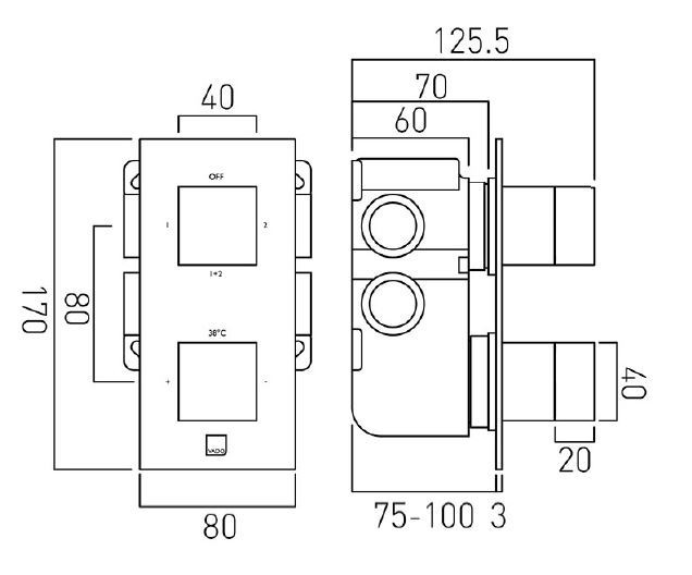 Vado Tablet bateria termostatyczna podtynkowa 2-drożna nikiel szczotkowany IND-T148/2-NOT-BRN