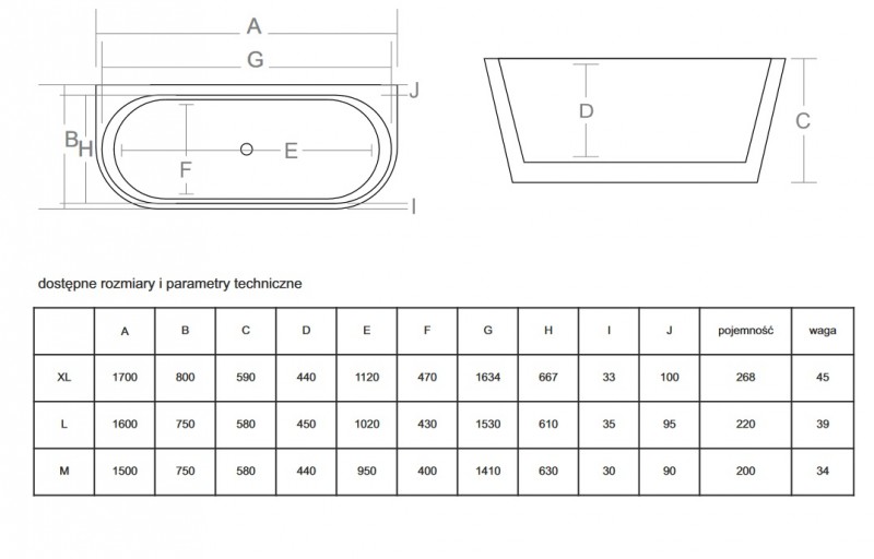 Corsan Mono wanna wolnostojąca przyścienna 170x80 biała E-030XL
