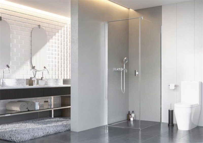 Radaway Nes KDJ I kabina kwadratowa 80x80 drzwi otwierane LEWE 80 i ścianka 80 chrom przeźroczyste Easy Clean 10022080-01-01L+10039080-01-01