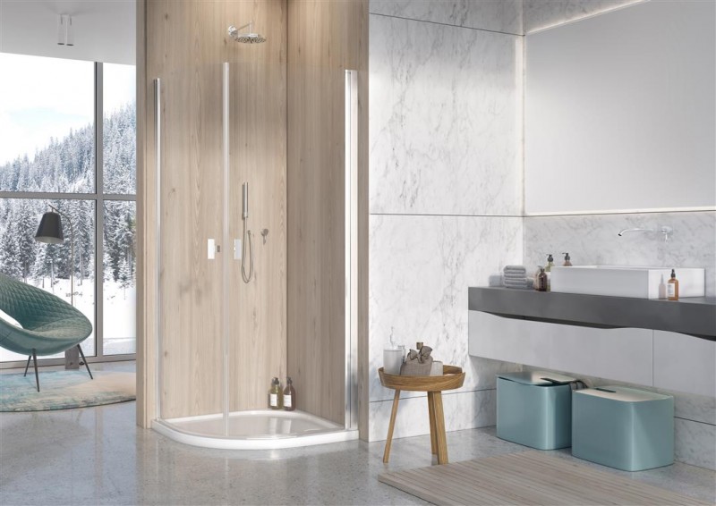 Radaway Nes PDD I kabina półokrągła 80x80 drzwi otwierane chrom przeźroczyste Easy Clean 10020080-01-01L+10020080-01-01R