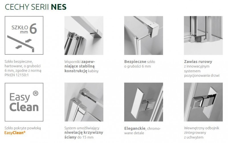 Radaway Nes PDD II kabina półokrągła 80Lx90R drzwi otwierane chrom przeźroczyste Easy Clean 10030080-01-01L+10030090-01-01R