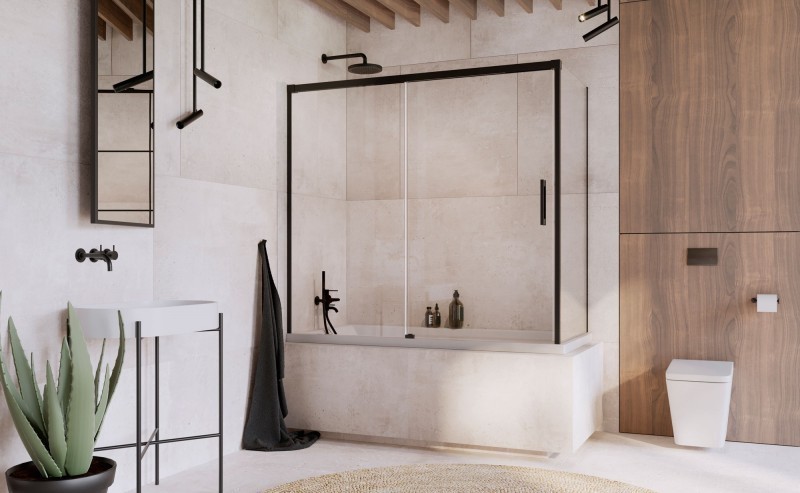 Radaway Idea Black PN DWJ+S zabudowa 170x80 parawan drzwi 170 cm lewe + ścianka 80 cm czarny przeźroczyste Easy Clean 10042170-54-01L+10005080-54-01R