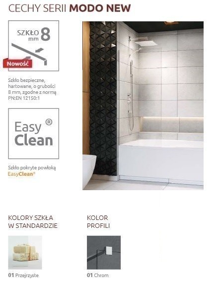 Radaway Modo New PNJ parawan nawannowy jednoczęściowy 100 cm L/P chrom przeźroczyste Easy Clean 10006100-01-01