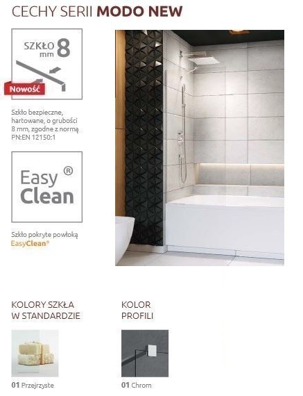 Radaway Modo New PNJ parawan nawannowy jednoczęściowy 60 cm L/P chrom przeźroczyste Easy Clean 10006060-01-01