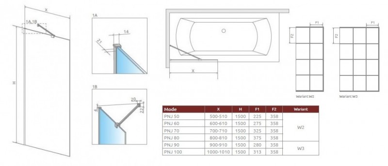 Radaway Modo New Black PNJ Factory parawan nawannowy jednoczęściowy 50 cm L/P czarny przeźroczyste Easy Clean 10006050-54-55