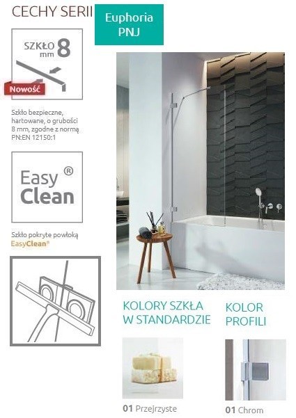 Radaway Euphoria PNJ parawan nawannowy jednoczęściowy 60 cm L/P chrom przeźroczyste Easy Clean 10007060-01-01