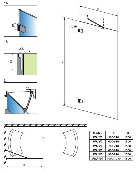 Radaway Euphoria PNJ parawan nawannowy jednoczęściowy 80 cm L/P chrom przeźroczyste Easy Clean 10007080-01-01