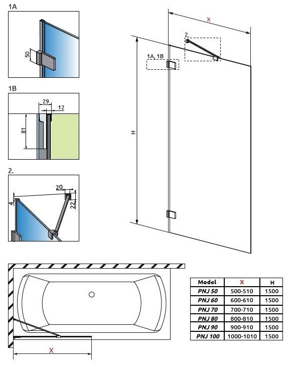Radaway Euphoria PNJ parawan nawannowy jednoczęściowy 60 cm L/P chrom przeźroczyste Easy Clean 10007060-01-01