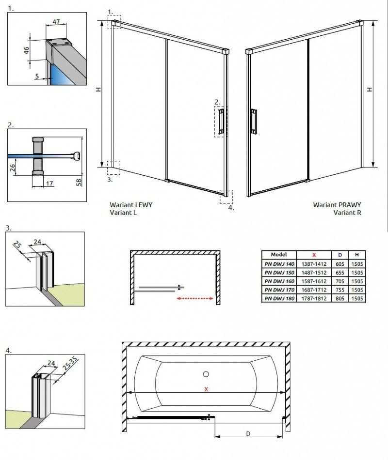 Radaway Idea PN DWJ zabudowa nawannowa parawan 140 cm prawy chrom przeźroczyste Easy Clean 10003140-01-01R