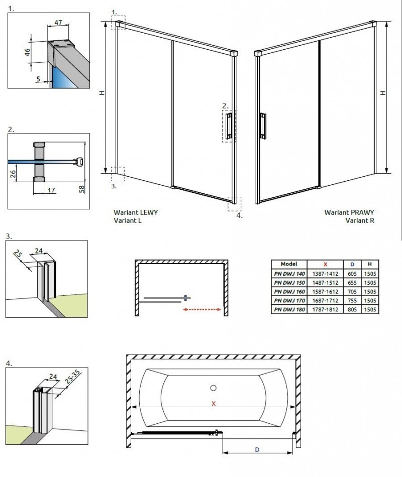 Radaway Idea PN DWJ zabudowa nawannowa parawan 170 cm prawy chrom przeźroczyste Easy Clean 10003170-01-01R
