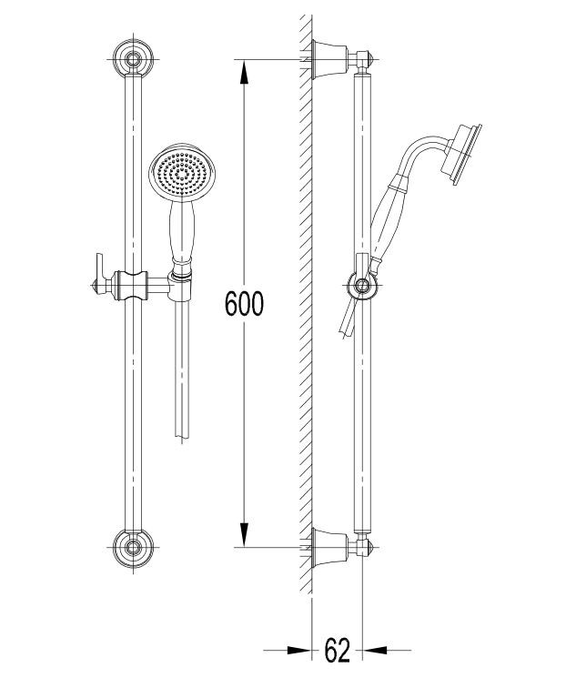 Omnires Armance zestaw natryskowy z drążkiem 60 cm słuchawka wąż retro chrom ARMANCE-SCR