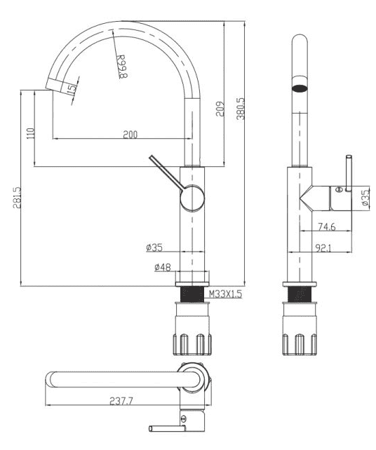 Omnires Tula bateria zlewozmywakowa czarny mat TL6050BL