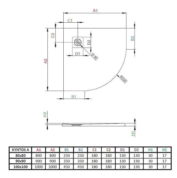 Radaway Kyntos A Stone brodzik półokrągły płaski 90x90 cm konglomerat efekt kamienia biały HKA9090-04
