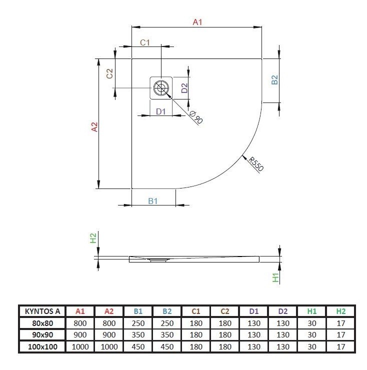 Radaway Kyntos A Stone brodzik półokrągły płaski 80x80 cm konglomerat efekt kamienia antracyt HKA8080-64
